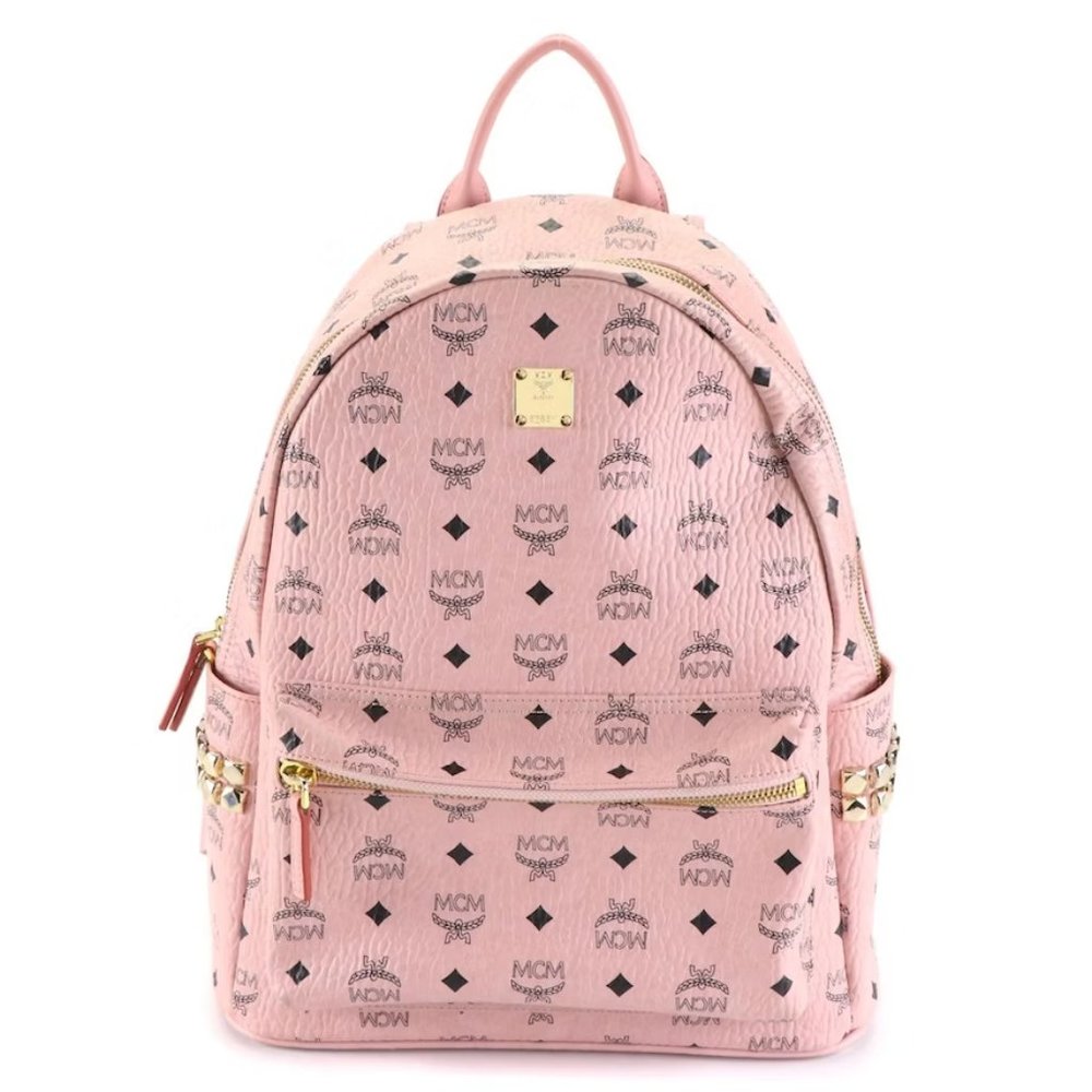 MCM Stark Side Stud Medium Backpack in Pink Visetos Canvas